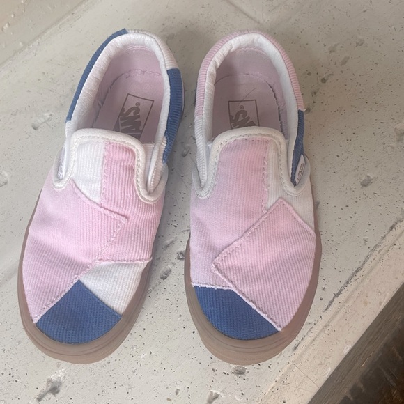 Vans Kids 12.5 Slip-On Corduroy Shoes - Pink, Blue, and White - Picture 3 of 10